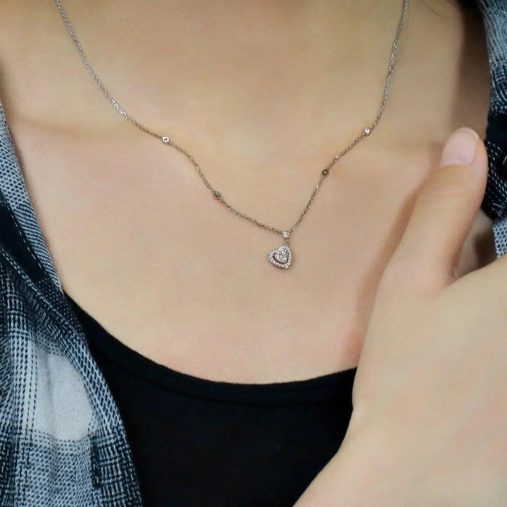 14k White Gold Heart Moissanite Necklace 0.3ct Center Stone Moissanite Engagement Rings & Jewelry | Luxus Moissanite | 14k White Gold Heart Necklace