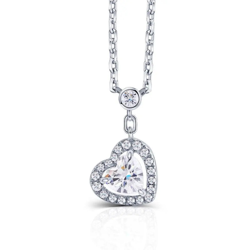 14k White Gold Heart Moissanite Necklace 0.3ct Center Stone Moissanite Engagement Rings & Jewelry | Luxus Moissanite