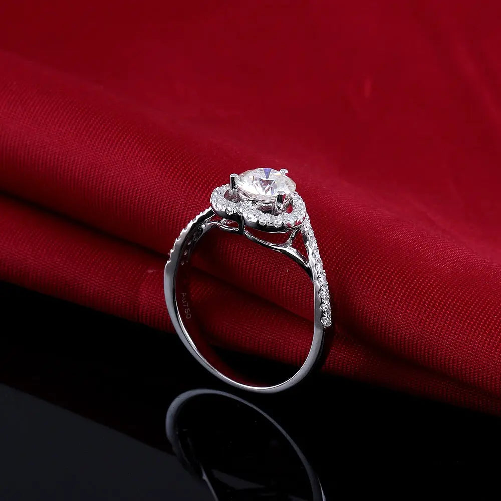 14k White Gold Heart Shaped Halo Moissanite Ring 1ct Center Stone Moissanite Engagement Rings & Jewelry | Luxus Moissanite | Unique Engagement Ring Bands