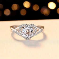 14k White Gold Heart Shaped Halo Moissanite Ring 1ct Center Stone Moissanite Engagement Rings & Jewelry | Luxus Moissanite