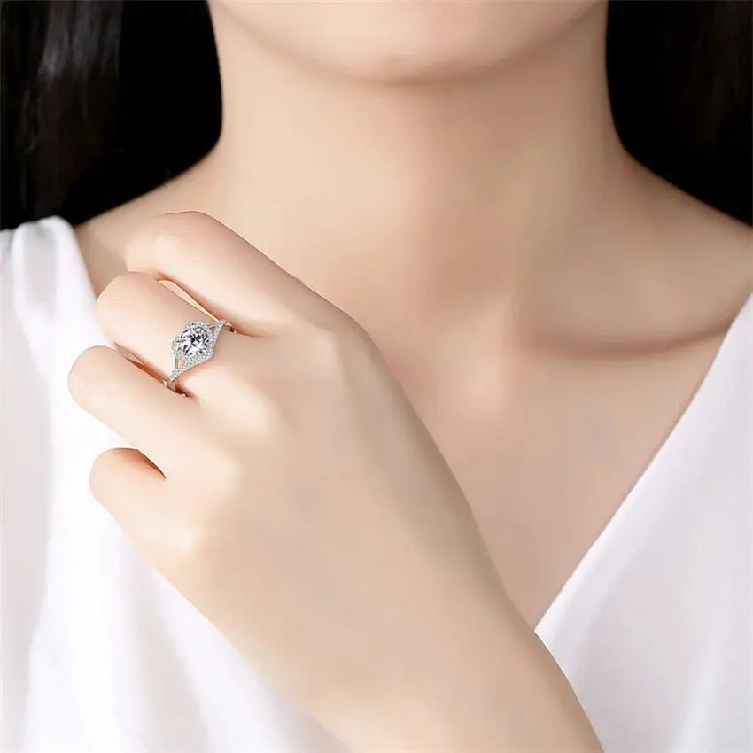 14k White Gold Heart Shaped Halo Moissanite Ring 1ct Center Stone Moissanite Engagement Rings & Jewelry | Luxus Moissanite | Unique Engagement Ring Bands