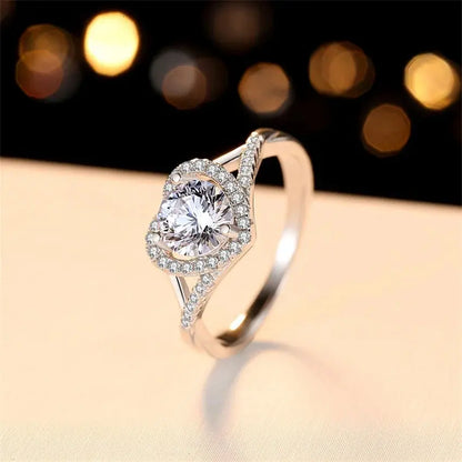 14k White Gold Heart Shaped Halo Moissanite Ring 1ct Center Stone Moissanite Engagement Rings & Jewelry | Luxus Moissanite  | Unique Engagement Ring Bands