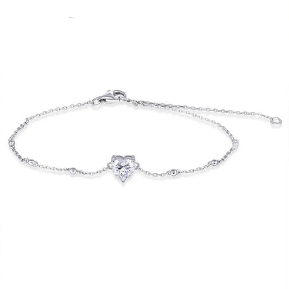 14k White Gold Heart Shaped Moissanite Bracelet 1ct Moissanite Engagement Rings & Jewelry | Luxus Moissanite | Heart Shaped Bracelet