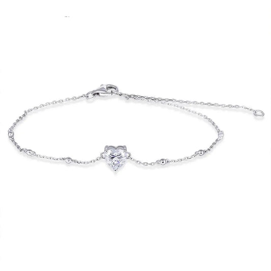 14k White Gold Heart Shaped Moissanite Bracelet 1ct Moissanite Engagement Rings & Jewelry | Luxus Moissanite | Heart Shaped Bracelet