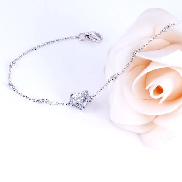 14k White Gold Heart Shaped Moissanite Bracelet 1ct Moissanite Engagement Rings & Jewelry | Luxus Moissanite