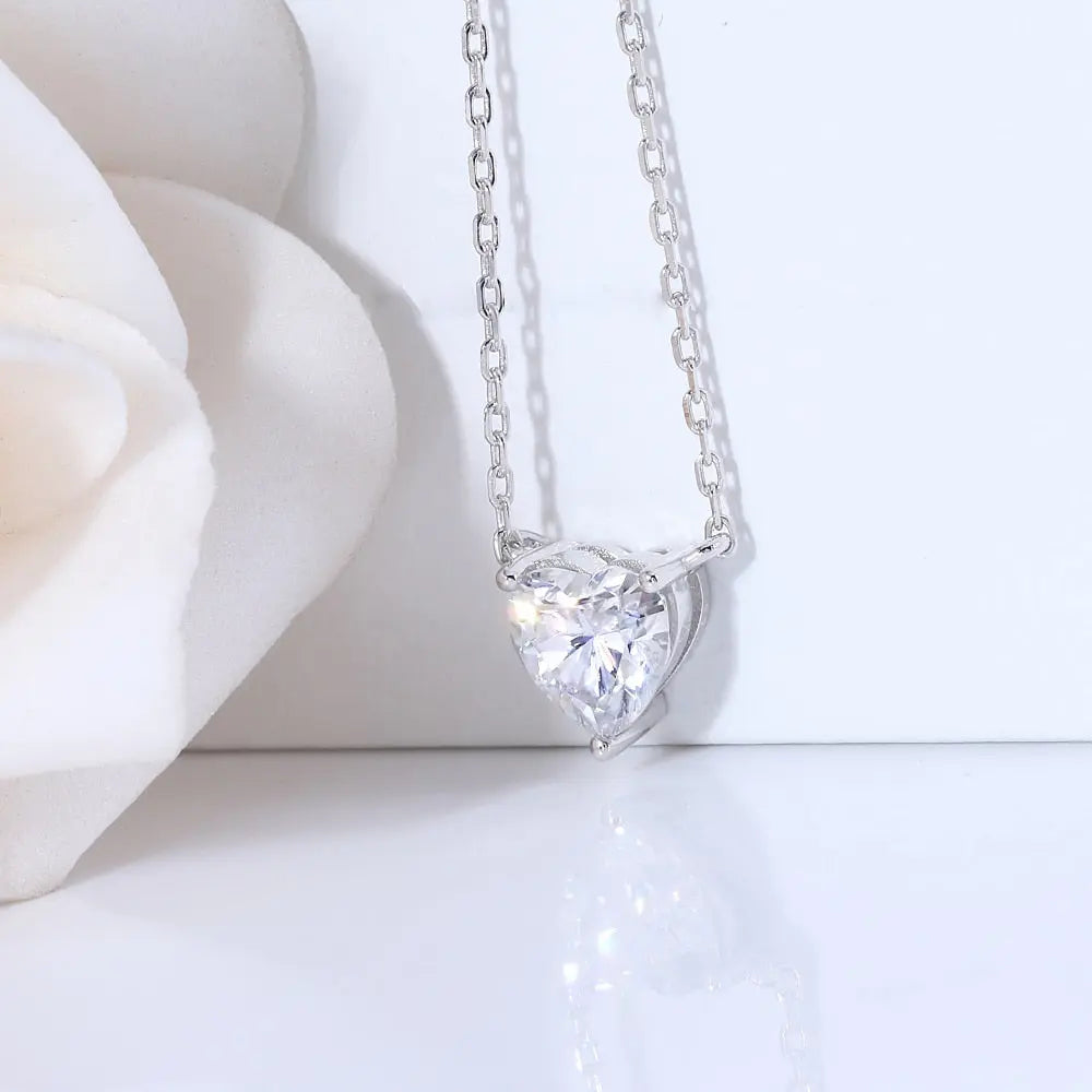 14k White Gold Heart Shaped Moissanite Necklace 1ct Moissanite Engagement Rings & Jewelry | Heart Shaped Necklace 
 | Luxus Moissanite