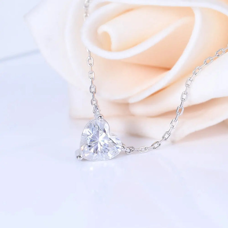14k White Gold Heart Shaped Moissanite Necklace 1ct Moissanite Engagement Rings & Jewelry | Luxus Moissanite
