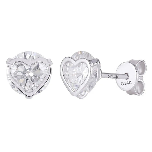 14k White Gold Heart Shaped Stud Moissanite Earrings 2ctw Moissanite Engagement Rings & Jewelry | Best Affordable Earrings  | Luxus Moissanite