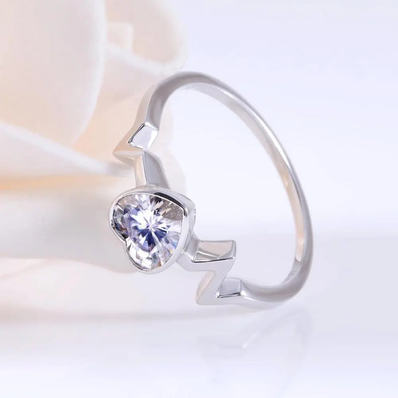 14k White Gold Heartbeat Moissanite Ring 0.7ct Moissanite Engagement Rings & Jewelry | Luxus Moissanite