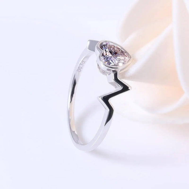 14k White Gold Heartbeat Moissanite Ring 0.7ct Moissanite Engagement Rings & Jewelry | Luxus Moissanite