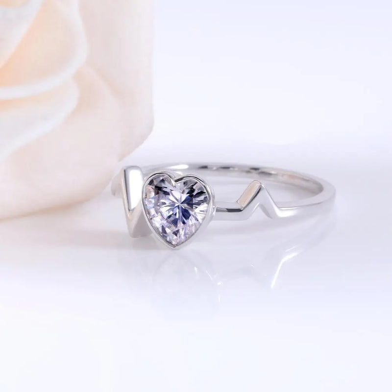 14k White Gold Heartbeat Moissanite Ring 0.7ct Moissanite Engagement Rings & Jewelry | Luxus Moissanite