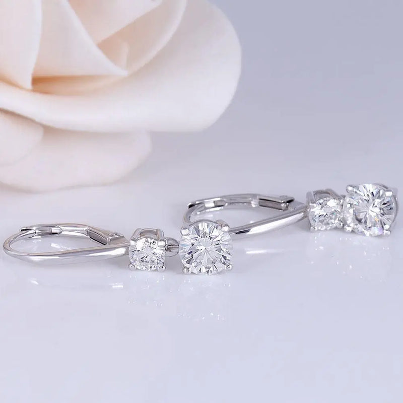 14k White Gold Hoop / Drop Moissanite Earrings 2ctw Moissanite Engagement Rings & Jewelry | Luxus Moissanite