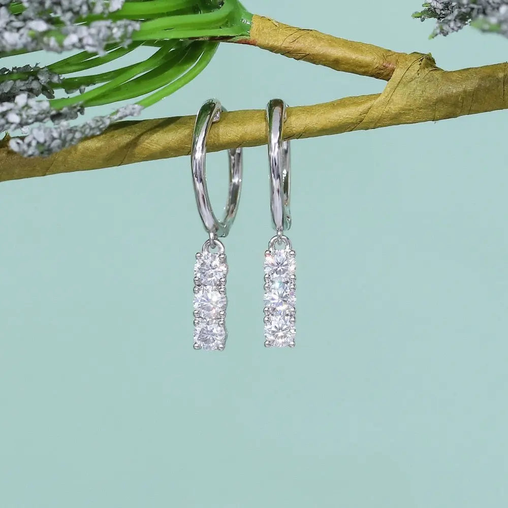 14k White Gold Hoop Drop / Dangle Moissanite Earrings 1.02ctw Moissanite Engagement Rings & Jewelry | Hoop Drop Earrings | Luxus Moissanite