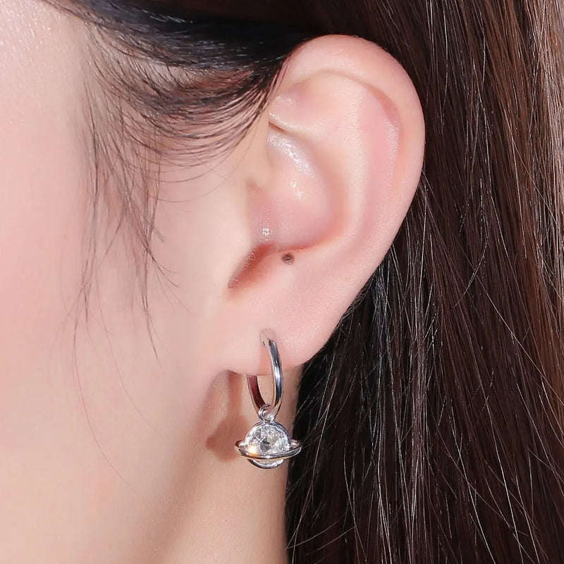 14k White Gold Hoop Planet Moissanite Earrings 2ctw Moissanite Engagement Rings & Jewelry | Luxus Moissanite
