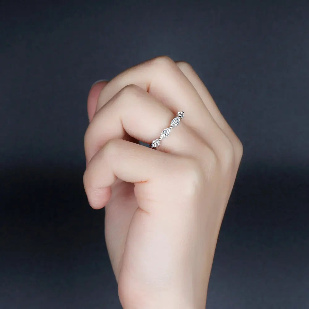 14k White Gold Marquise Cut Moissanite Anniversary Ring 1.5ct Total Moissanite Engagement Rings & Jewelry | Luxus Moissanite | Marquise Cut Ring