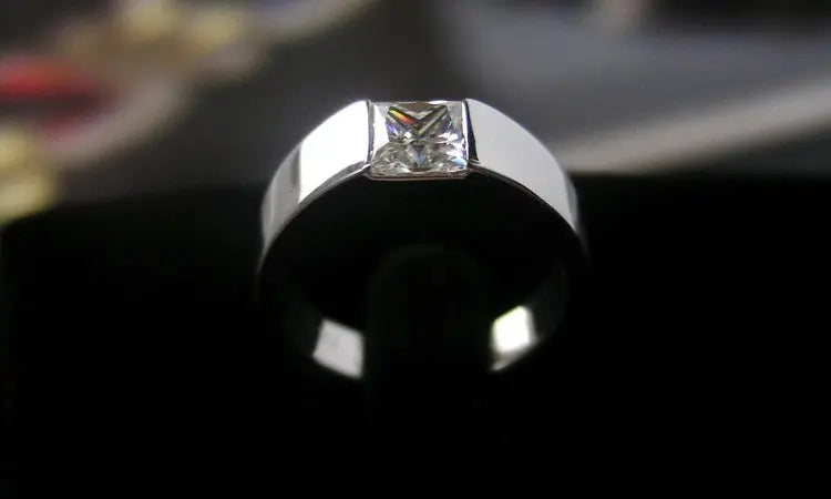 14k White Gold Men's Moissanite Engagement Ring 0.5ct Center Stone Moissanite Engagement Rings & Jewelry | Luxus Moissanite