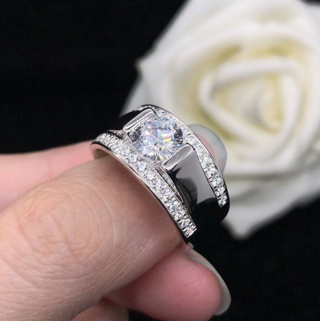 14k White Gold Men's Moissanite Engagement Ring 2ct Center Stone – Luxus  Moissanite