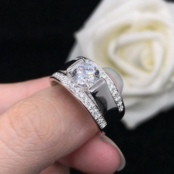 1-2ct Moissanite Wedding Bands For Men Round Cut D Color VVS1 Sterling Silver Diamond Rings Moissanite Engagement Rings With Certificate 1-2ct Moissanite Wedding Bands For Men Round Cut D Color VVS1 Sterling Silver Diamond Rings Moissanite Engagement Rings With Certificate