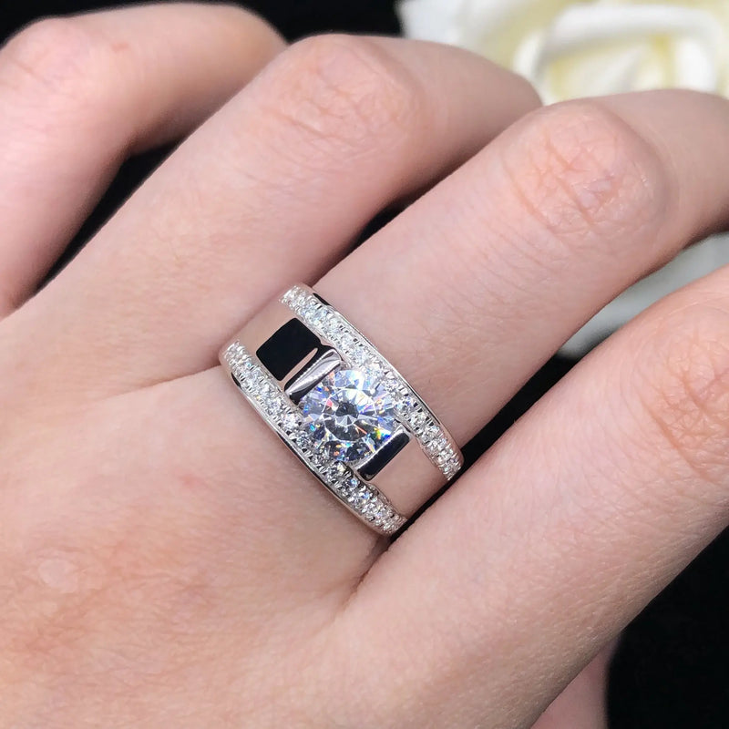 Men's 14K White Gold Moissanite Engagement Ring