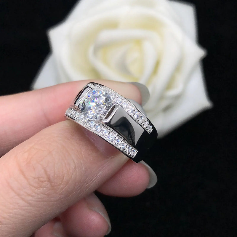 14k White Gold Men's Moissanite Engagement Ring 2ct Center Stone Moissanite Engagement Rings & Jewelry | Luxus Moissanite