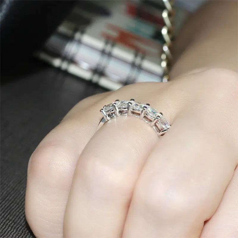 14k White Gold Moissanite 5 Stone Anniversary Ring 1.25ct Total Moissanite Engagement Rings & Jewelry | Luxus Moissanite
