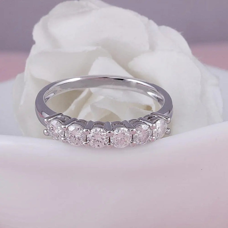 14k White Gold Moissanite 6 Stone Anniversary Ring 0.6ct Total Moissanite Engagement Rings & Jewelry | Luxus Moissanite