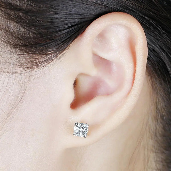 14k White Gold Moissanite Cushion Cut Stud Earrings 2.2ctw – Luxus ...