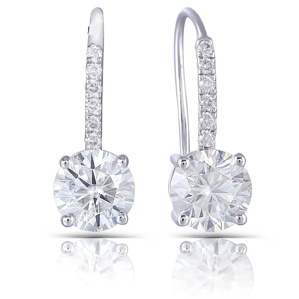 14k White Gold Moissanite Drop Earrings 2.12ctw Moissanite Engagement Rings & Jewelry | Luxus Moissanite | 14k Drop Earrings