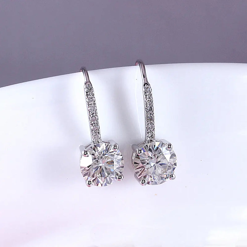 14k White Gold Moissanite Drop Earrings 2.12ctw Moissanite Engagement Rings & Jewelry | Luxus Moissanite