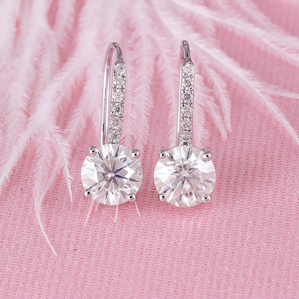 14k White Gold Moissanite Drop Earrings 2.12ctw Moissanite Engagement Rings & Jewelry | Luxus Moissanite | 14k Drop Earrings