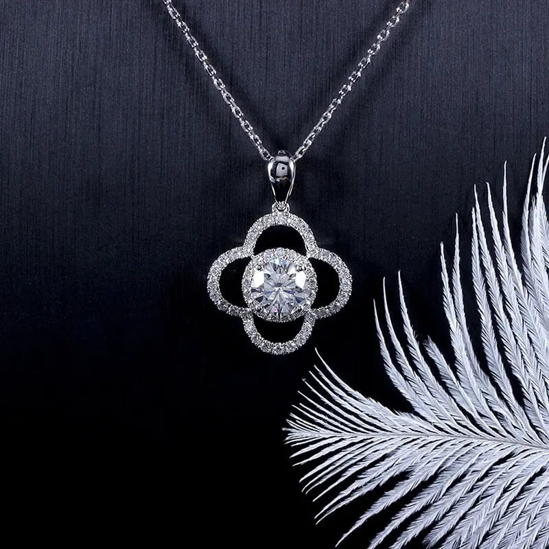 14k White Gold Moissanite Halo Necklace / Pendant 1ct Center Stone Moissanite Engagement Rings & Jewelry | Luxus Moissanite