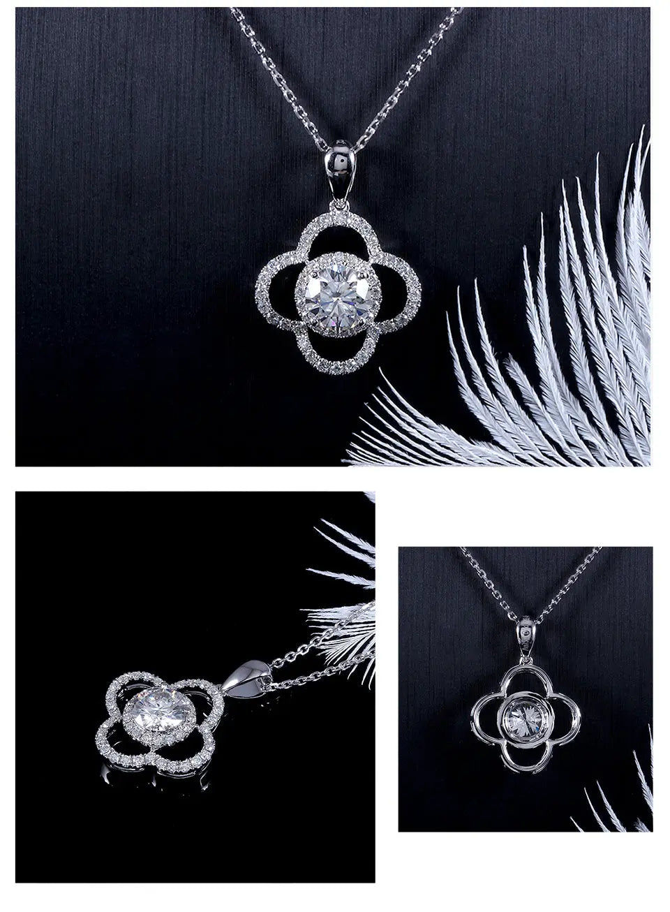 14k White Gold Moissanite Halo Necklace / Pendant 1ct Center Stone Moissanite Engagement Rings & Jewelry | Luxus Moissanite | White Gold Halo Pendant