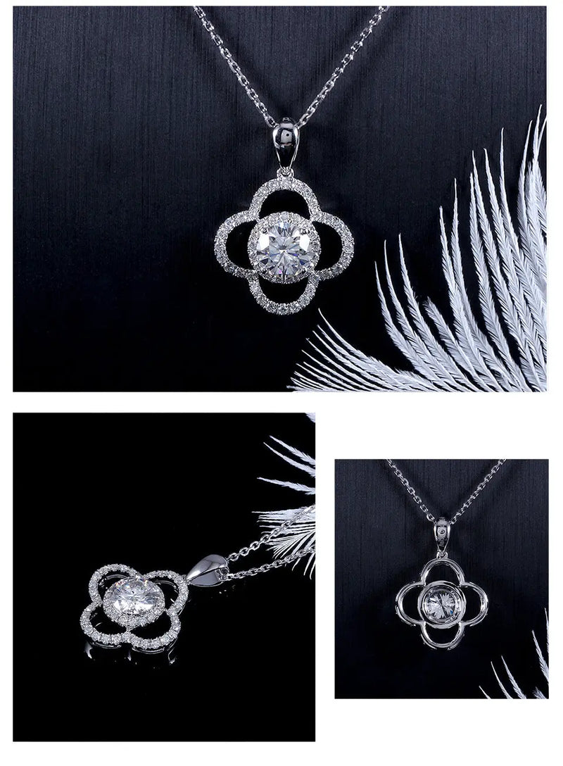 14k White Gold Moissanite Halo Necklace / Pendant 1ct Center Stone Moissanite Engagement Rings & Jewelry | Luxus Moissanite