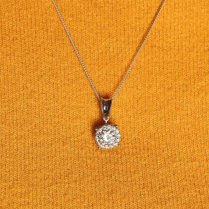 14k White Gold Moissanite Halo Necklace 1ct Center Stone Moissanite Engagement Rings & Jewelry | Luxus Moissanite