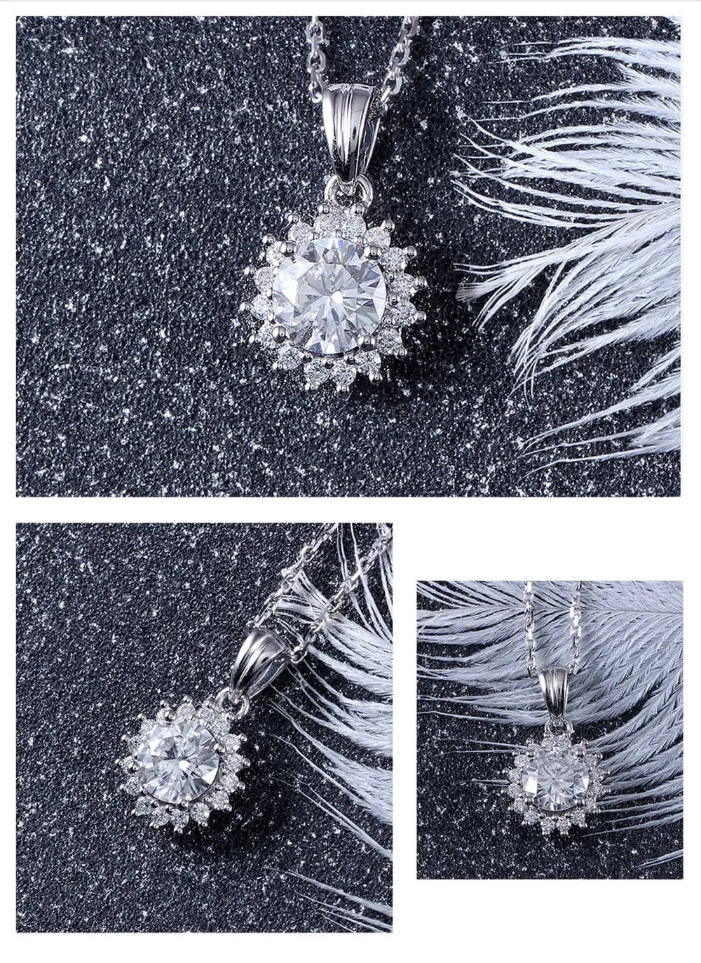 14k White Gold Moissanite Halo Necklace 1ct Center Stone Moissanite Engagement Rings & Jewelry | Luxus Moissanite |  Cute Necklace