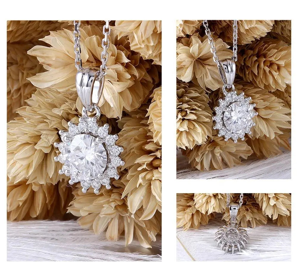 14k White Gold Moissanite Halo Necklace 1ct Center Stone Moissanite Engagement Rings & Jewelry | Luxus Moissanite |  Cute Necklace