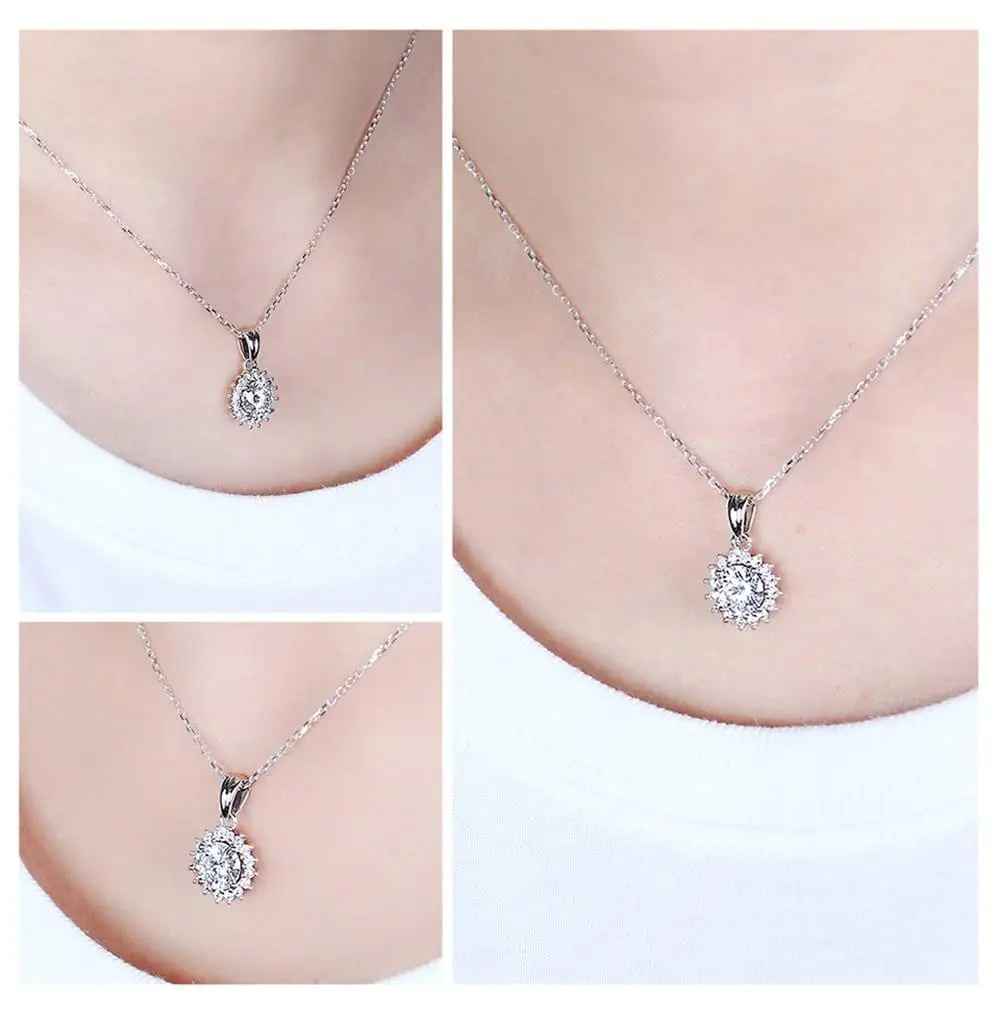 14k White Gold Moissanite Halo Necklace 1ct Center Stone Moissanite Engagement Rings & Jewelry | Luxus Moissanite |  Cute Necklace