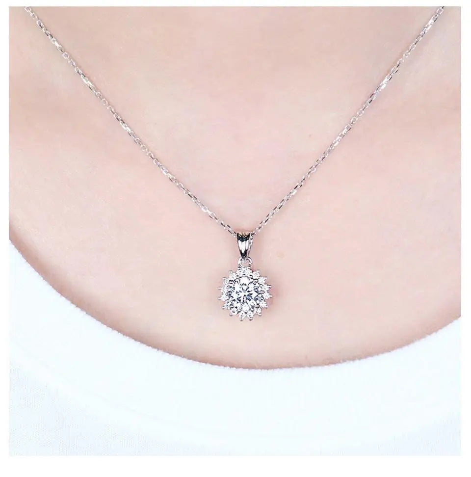 14k White Gold Moissanite Halo Necklace 1ct Center Stone Moissanite Engagement Rings & Jewelry | Luxus Moissanite |  Cute Necklace