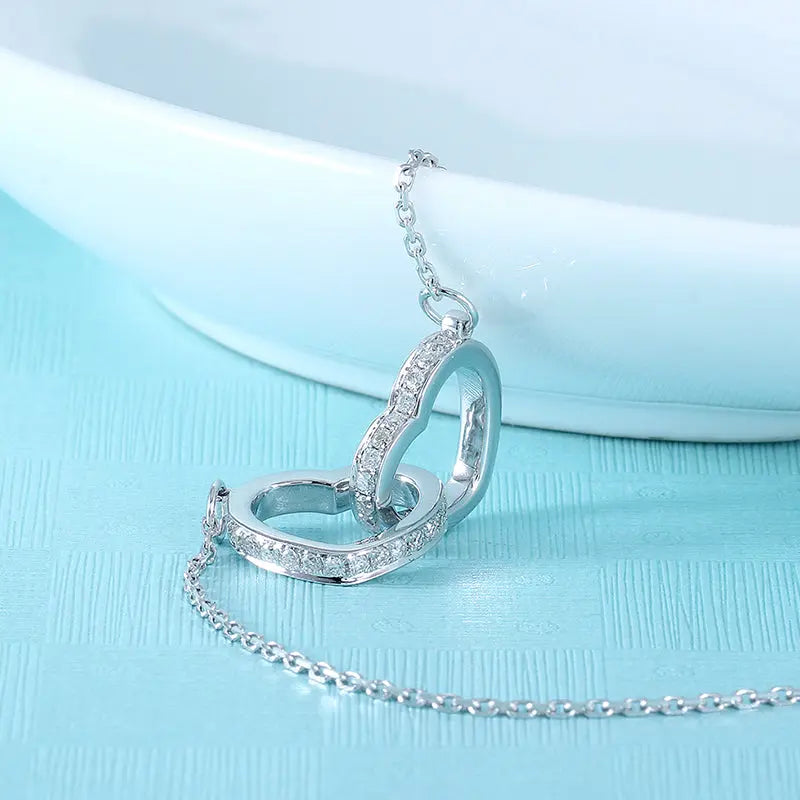 14k White Gold Moissanite Heart Necklace - 50 Moissanite Stones Moissanite Engagement Rings & Jewelry | Luxus Moissanite