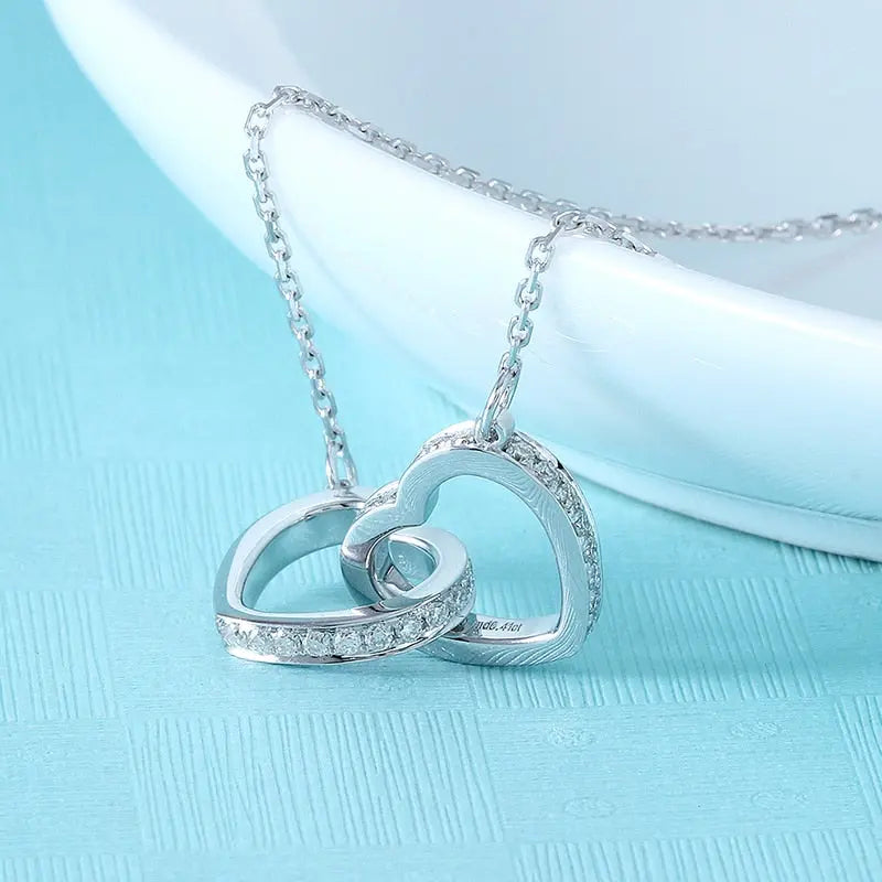 14k White Gold Moissanite Heart Necklace - 50 Moissanite Stones Moissanite Engagement Rings & Jewelry | Luxus Moissanite