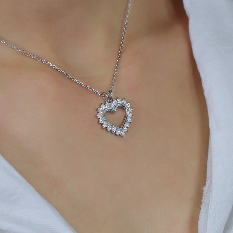 14k White Gold Moissanite Heart Necklace / Pendant 1.3ctw Moissanite Engagement Rings & Jewelry | Luxus Moissanite
