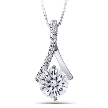 14k White Gold Moissanite Necklace / Pendant 1.6ct Center Stone Moissanite Engagement Rings & Jewelry | Luxus Moissanite | Valentine's Day Necklace for Her