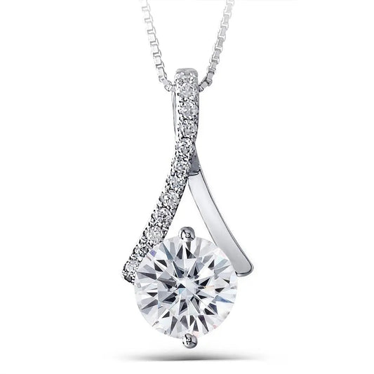 14k White Gold Moissanite Necklace / Pendant 1.6ct Center Stone Moissanite Engagement Rings & Jewelry | Luxus Moissanite | Valentine's Day Necklace for Her