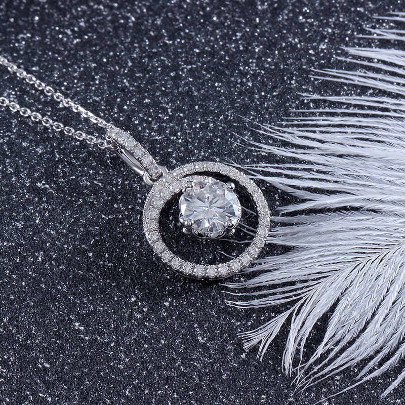 14k White Gold Moissanite Necklace / Pendant 1ct Center Stone Moissanite Engagement Rings & Jewelry | 14k White Gold Jewelry | Luxus Moissanite