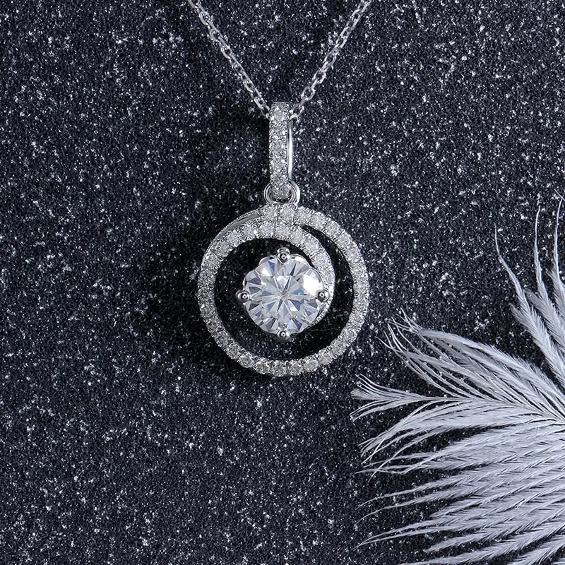 14k Necklace | 14k White Gold Moissanite Necklace / Pendant 1ct Center Stone Moissanite Engagement Rings & Jewelry | Luxus Moissanite