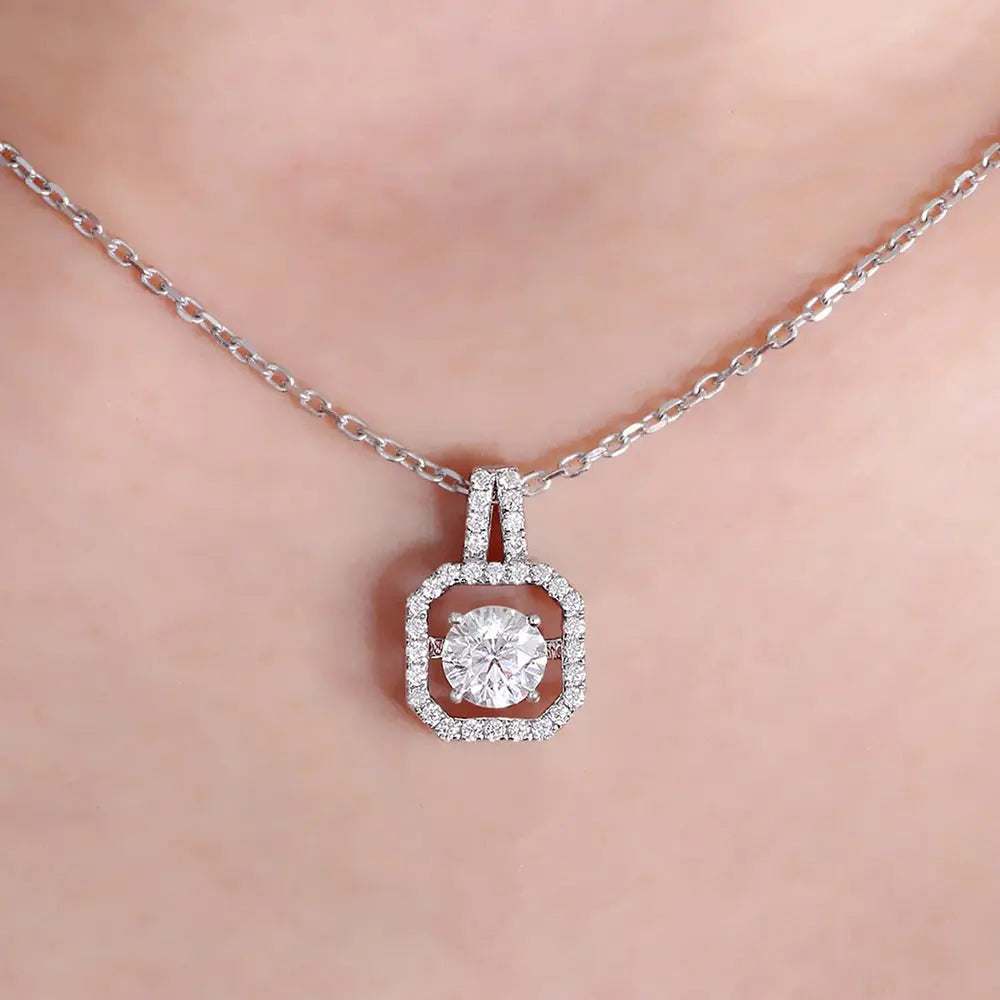 14k White Gold Moissanite Necklace / Pendant 1ct Center Stone Moissanite Engagement Rings & Jewelry | Best Necklace Gift | Luxus Moissanite