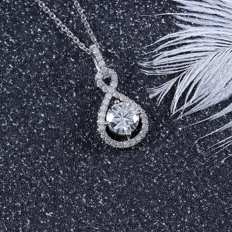 14k White Gold Moissanite Necklace / Pendant 1ct Center Stone Moissanite Engagement Rings & Jewelry | 14k White Gold Pendant Necklace | Luxus Moissanite