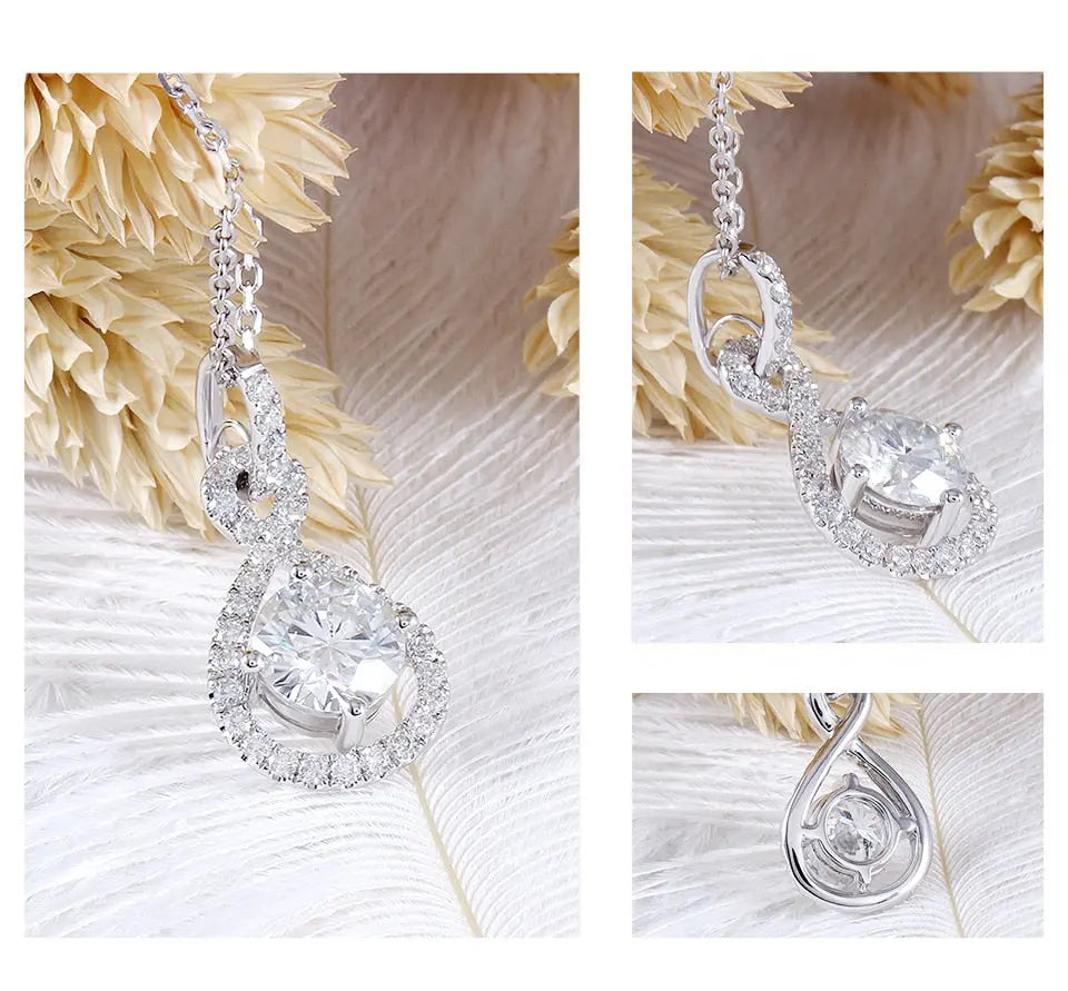 14k White Gold Moissanite Necklace / Pendant 1ct Center Stone Moissanite Engagement Rings & Jewelry | 14k White Gold Pendant Necklace |Luxus Moissanite