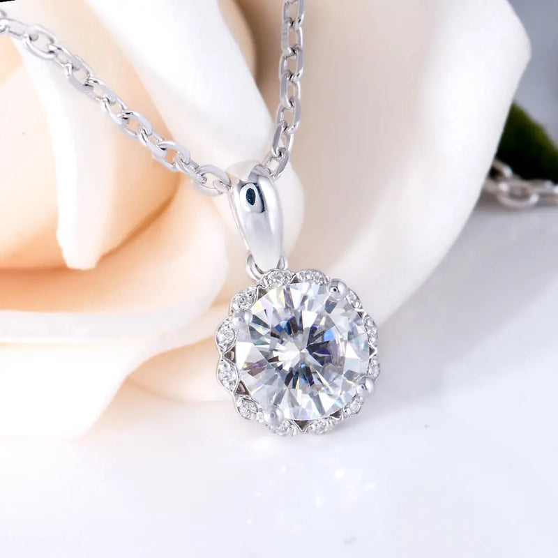 14k White Gold Moissanite Necklace / Pendant 1ct Center Stone Moissanite Engagement Rings & Jewelry | Luxus Moissanite