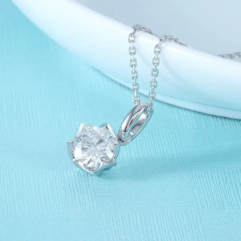 14k White Gold Moissanite Necklace / Pendant 1ct Moissanite Engagement Rings & Jewelry | Beautiful Necklace Pendant |Luxus Moissanite